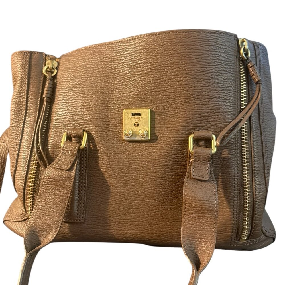 Authentic 3.1 PHILLIP LIM Textured Calfskin Medium Pashli Satchel in Taupe. - Picture 5 of 13